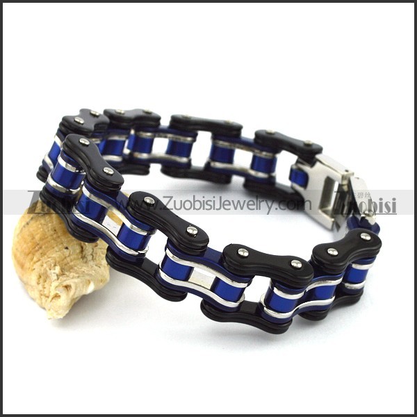 Mens Bicycle Chain Bracelet with Black Outside and Blue Inside b004085