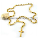 Yellow Gold Stainless Steel Rosary Necklace -n000028