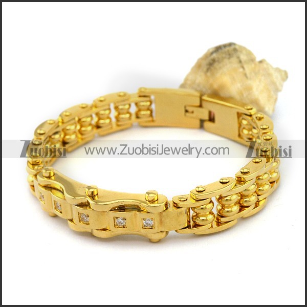 24K Gold Plated Stainless Steel Bike Bracelet b003992