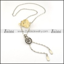 Slide Fastener Chain Necklace in Stainless Steel with Rhinestone Crown -n000235