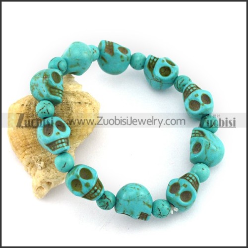 Turquoise Stone Skull Bracelet Joined with Elastic Cord b004086