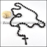Black Stainless Steel Rosary Necklace -n000029