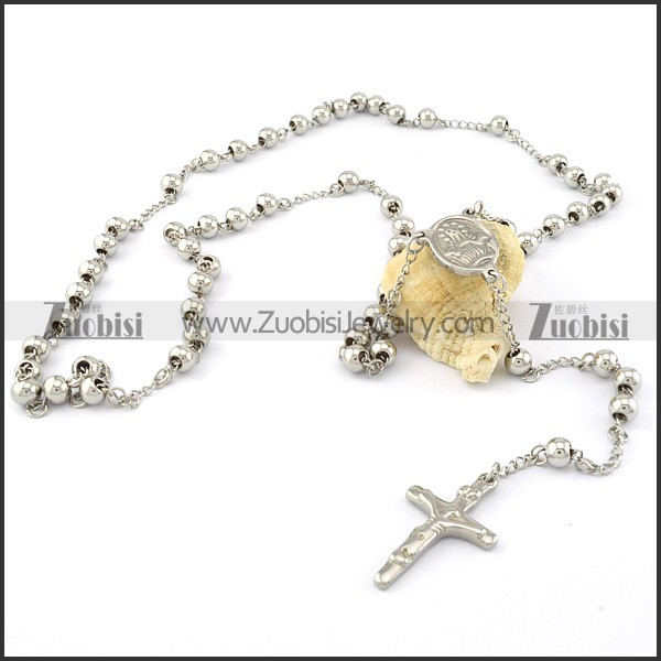 stainless steel rosary necklace -n000273