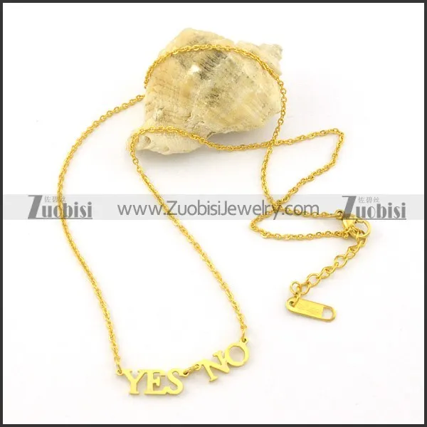 Gold Plating NO and YES charm necklace n000473