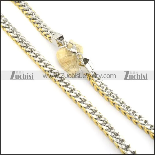 10mm wide gold and silver stainless steel necklace chain n000520