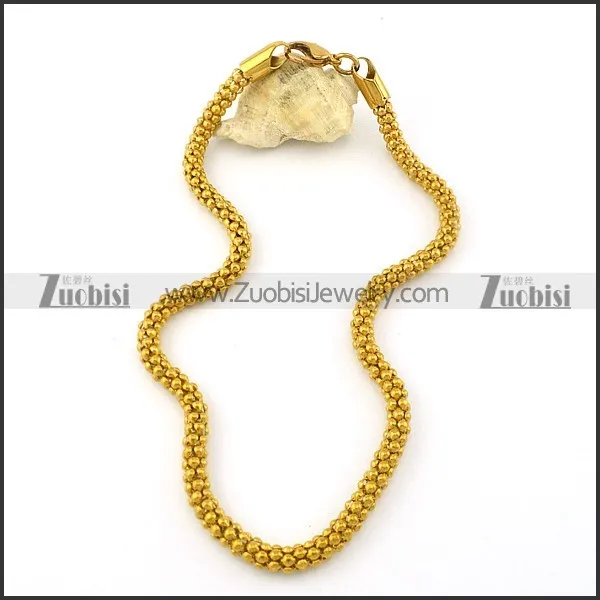 6mm stainless steel corn chain necklace in gold plating -n000362