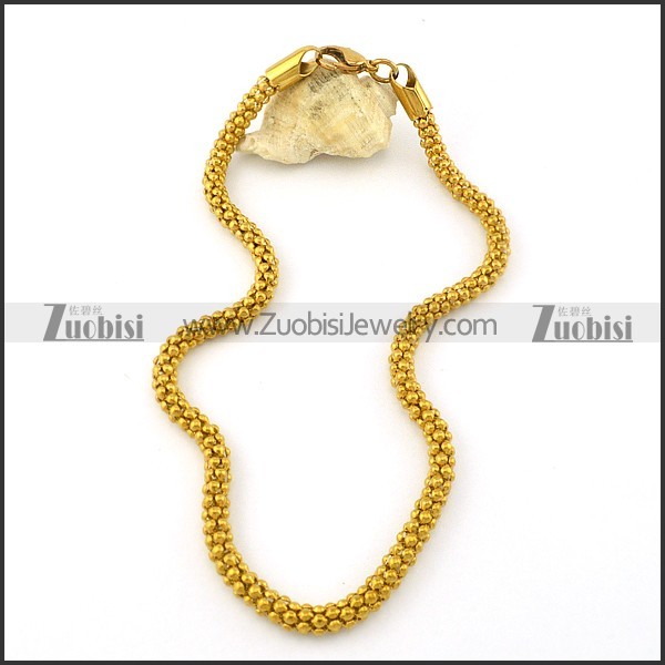 6mm stainless steel corn chain necklace in gold plating -n000362