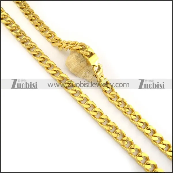 11.5mm gold stainless steel flat chain necklace n000501