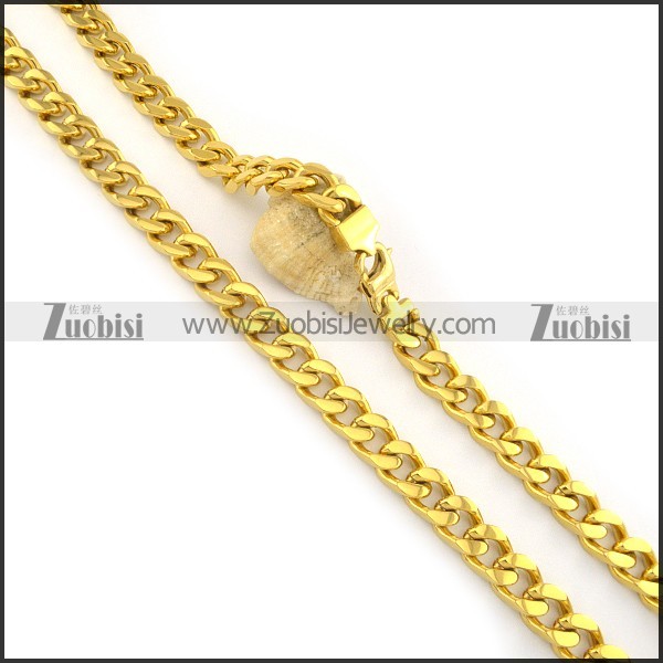 11.5mm gold stainless steel flat chain necklace n000501