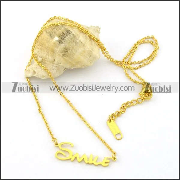 gold tone SMILL pendant necklace n000467