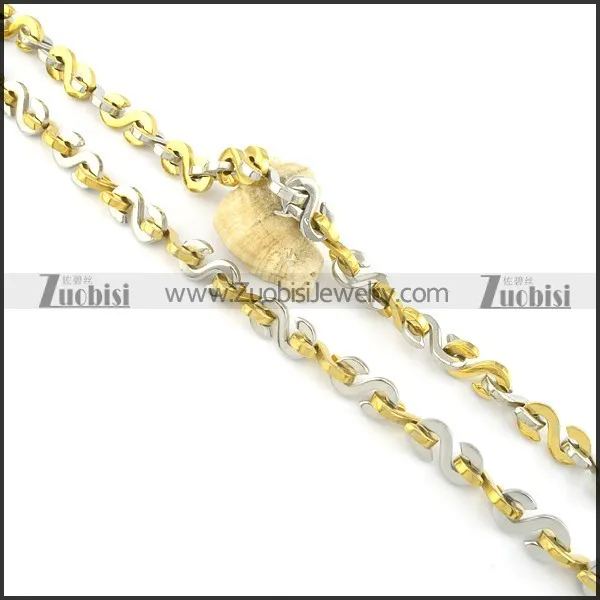 1cm wide gold and silver S shaped stainless steel necklace chain n000524