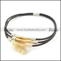 wholesale leather necklace with rose gold stainless steel tube n000453