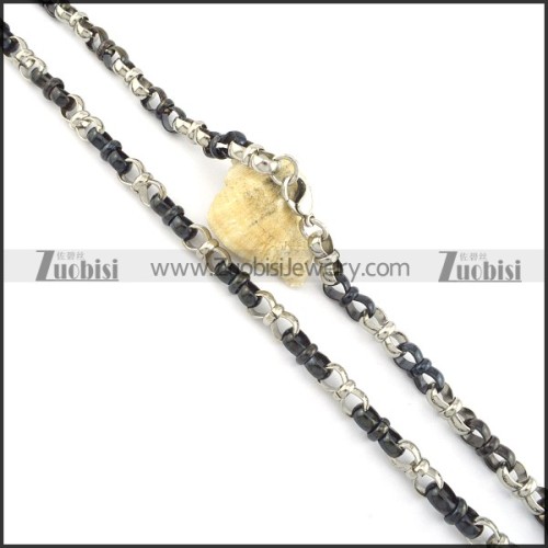 8mm silver and black 8 chain necklace n000517