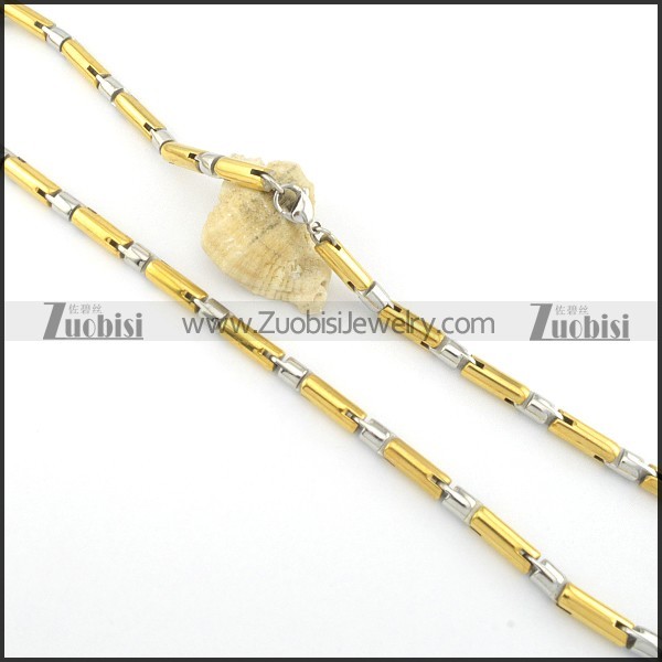 0.6cm wide gold plating and silver stainless steel bamboo chain n000526