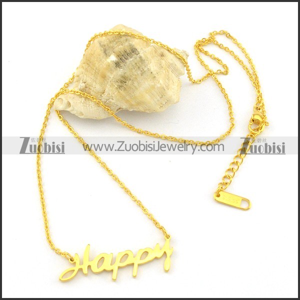 gold plated HAPPY charm necklace n000465