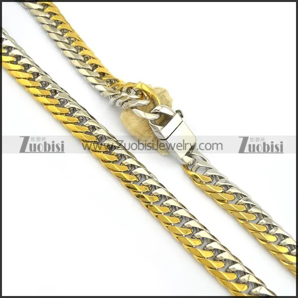 26.4 inch long gold and steel tone necklace with casting buckle n000700