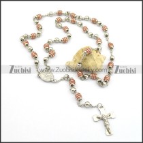 Pale Red Rosary Chain Necklace with Jesus Cross Pendant n000711