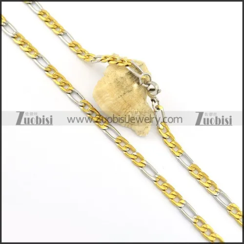 6mm wide mixed 3 gold with 1 steel necklace n000662