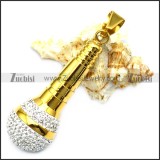 24k gold plating stainless steel microphone pendant with clear rhinestones p007796