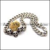 Steel Link Chain Necklace with 3 Skull Pendants n001028