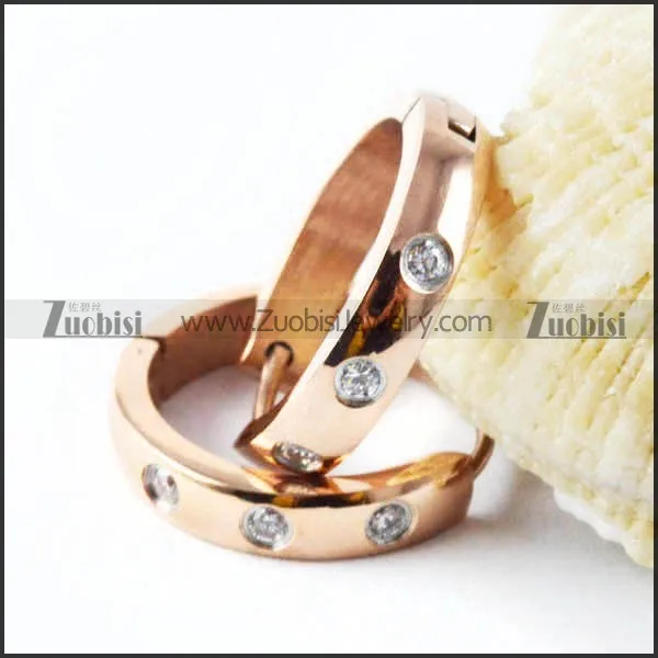 Rose Gold Finishing Stainless Steel Earring with 3 Zircons - e000028