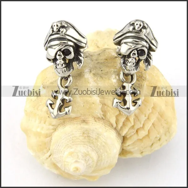 Stainless Steel Pirate Captain Earring with One Black Eye Crystal e000371