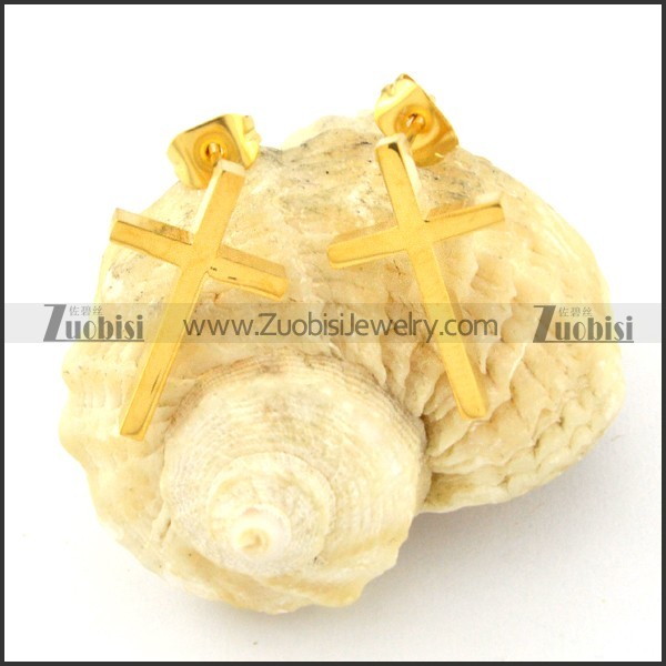 high quality gold oxidation-resisting steel cross Cutting Earrings for Women - e000359