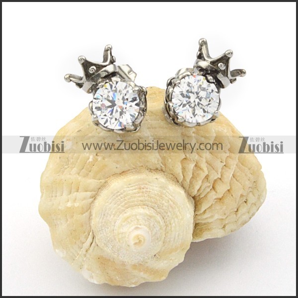 Stainless Steel Zircon Crown Earring - e000076