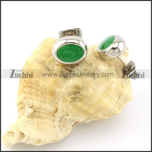 Green Stone Earring in Stainless Steel Metal -e000556