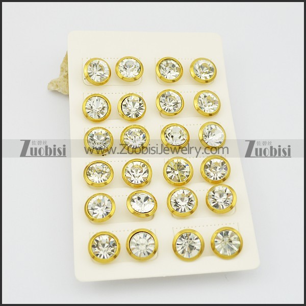 yellow gold stainless steel zircon post earring e000889