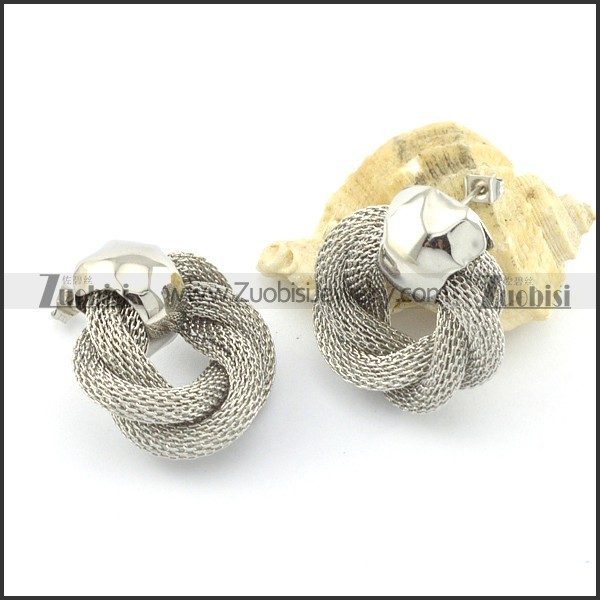 silver unique net chain earring e000775