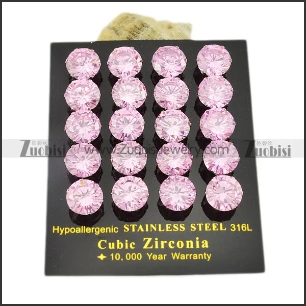 pink bridal earrings with 10mm big round facted zircon stone -e000637