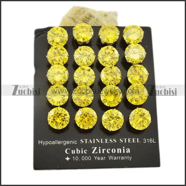 10mm clear yellow round zircon wedding stud earrings -e000633