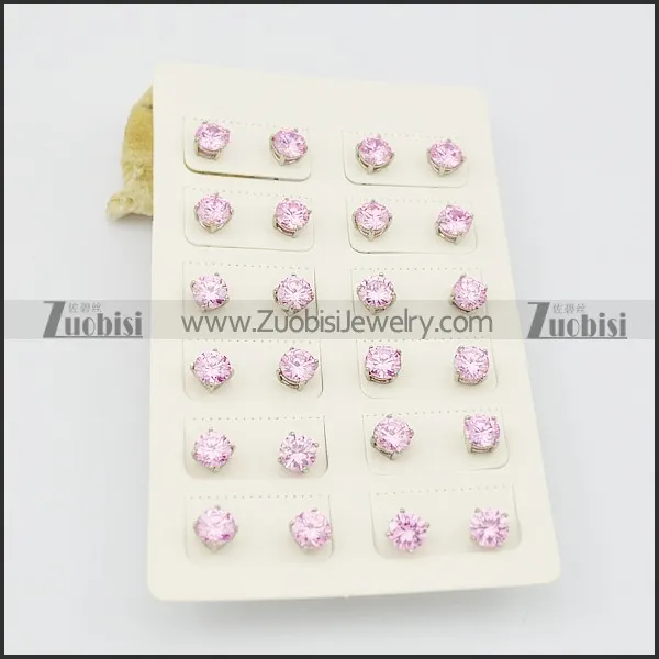 pink earrings with shiny zircon e000881