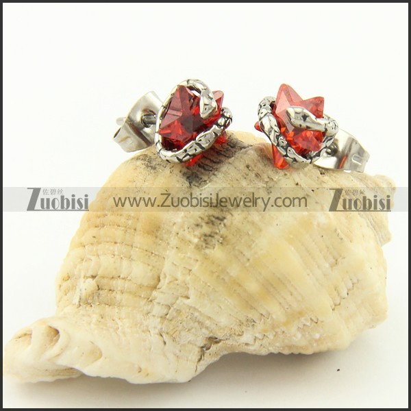 Clear Red Star Diamond Earring Stud with a Snake e000678