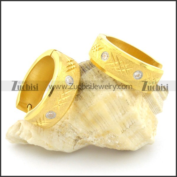 yellow gold stainless steel cutting stone earring e000759
