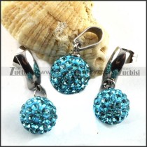 Stainless Steel jewelry set with Clear Blue Rhinestone Ball -s000082