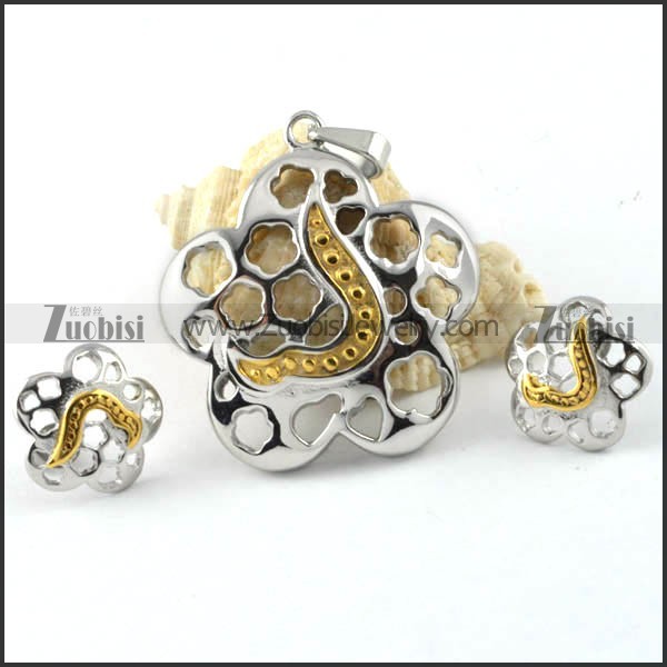 Two Tones Plating Flower Steel jewelry set -s000026