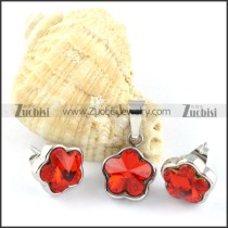 Clear Red Crystal Flower Stainless Steel Jewelry Set -s000106