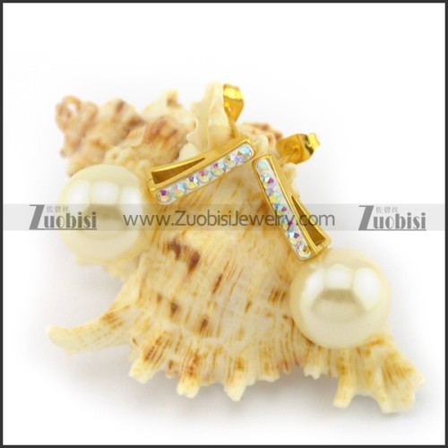 AB Color Rhinestones Gold Plating Steel Earring with Pearls e001112