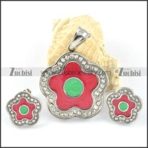 Epoxy Red Plum Blossom Stainless Steel jewelry set-s000119