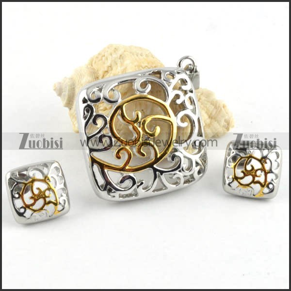 Hollow Square Stainless Steel jewelry set in two tones -s000023