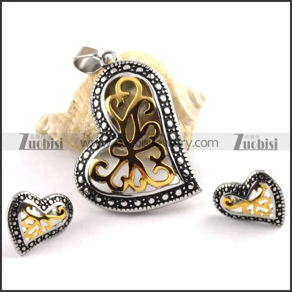 Vintage Heart Stainless Steel jewelry set-s000049