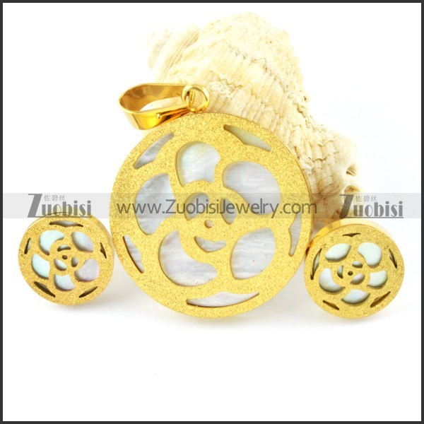 Gold Shell Flower Stainless Steel jewelry set-s000153