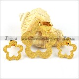 Gold Blasting Stainless Steel Flower Bud Jewelry Set -s000087