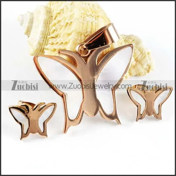 Rose Gold Butterfly jewelry set with Shell -s000019