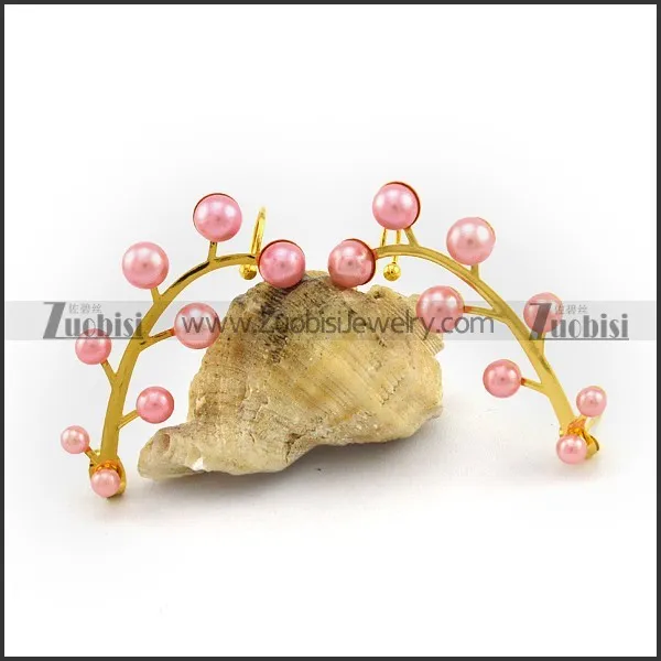 Gold Plating  Earring with Pink Pearls e001148