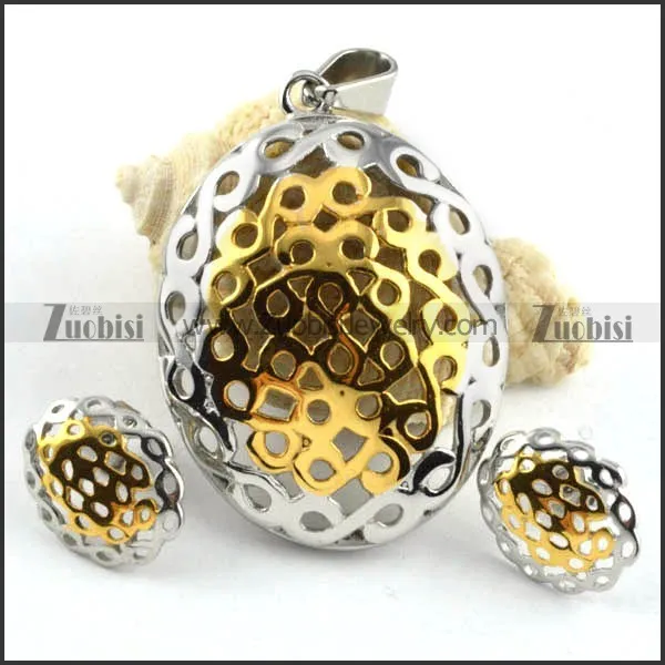 Hollow Big Oval Stainless Steel jewelry set-s000043