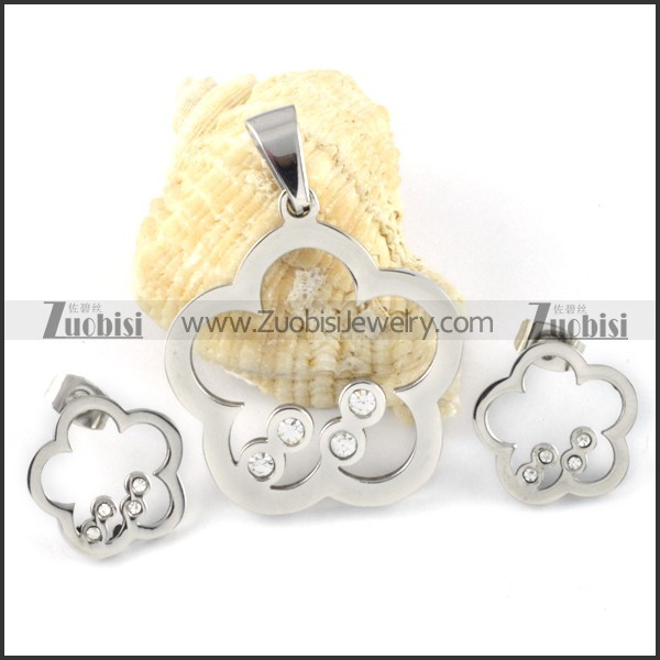 Silver Hollow Plum Blossom Stainless Steel jewelry set-s000130