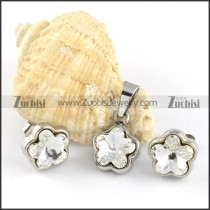 Clear Crystal Flower Stainless Steel Jewelry Set -s000103
